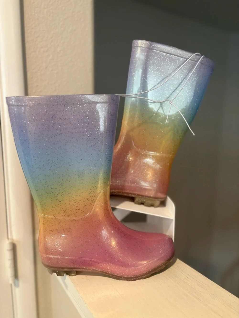 Kids' Target Cat & Jack Glitter Rainbow Ombre Rain Boots Size 1 NEW
